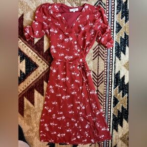 Chic Red Floral Wrap Dress